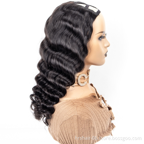 U part wig real hair wig natural black straight body loose deep water wig